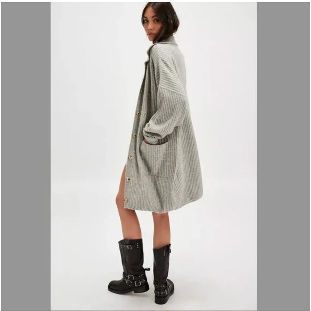 Free People Sandstorm Heather Grey Soft Button Emmy Long Cardigan Sweater - Picture 10 of 16